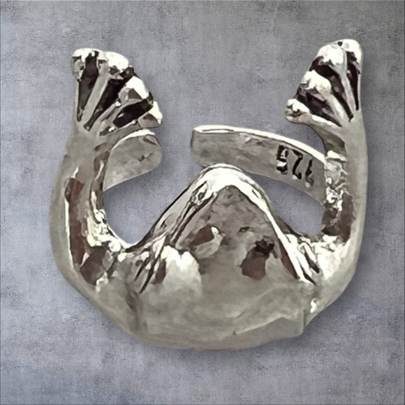 Silver frog ring adjustable size, stamped .925 - Picture 4 of 5